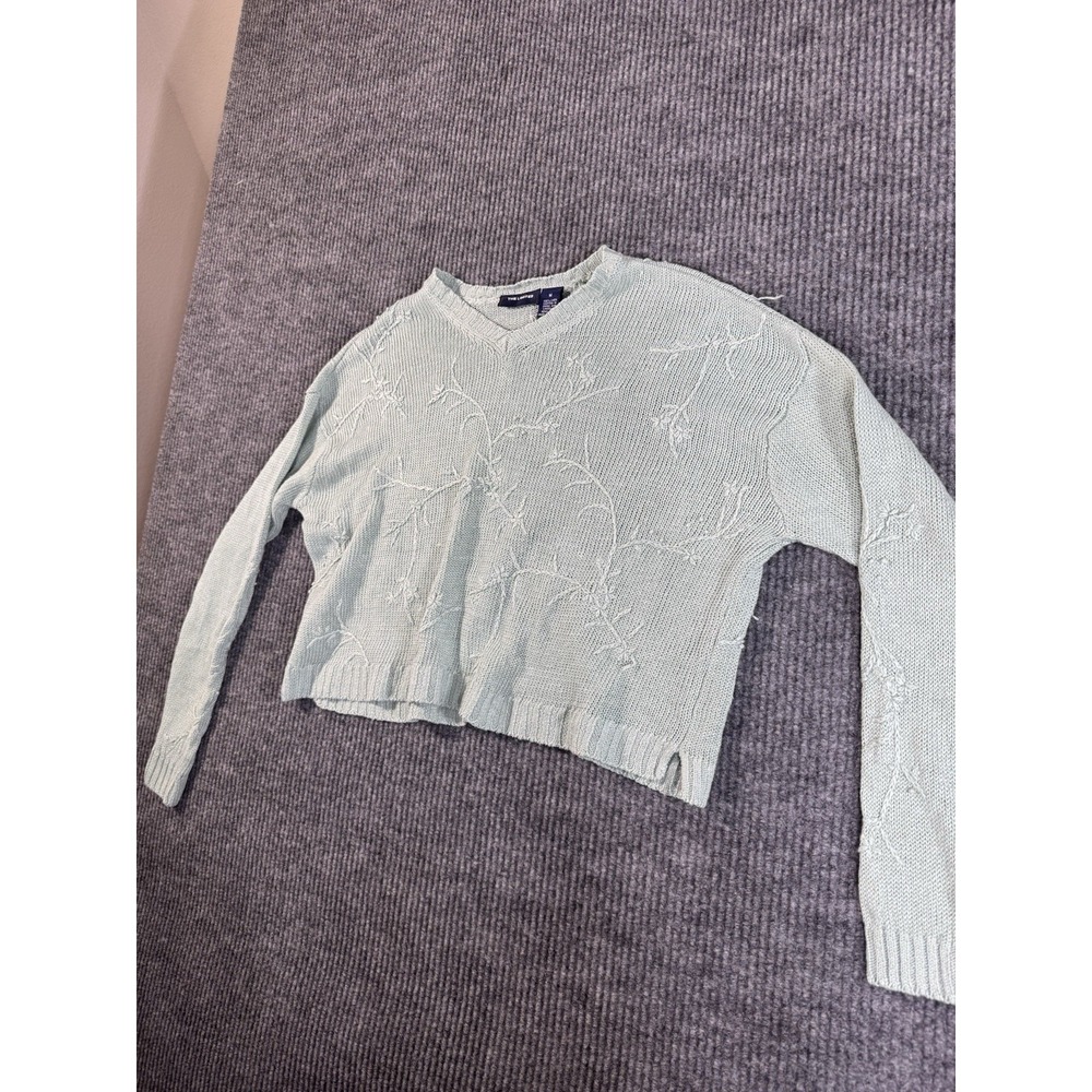 The Limited Floral Embroidered Knit Pullover Sweater M Women 100% Linen - Picture 3 of 7